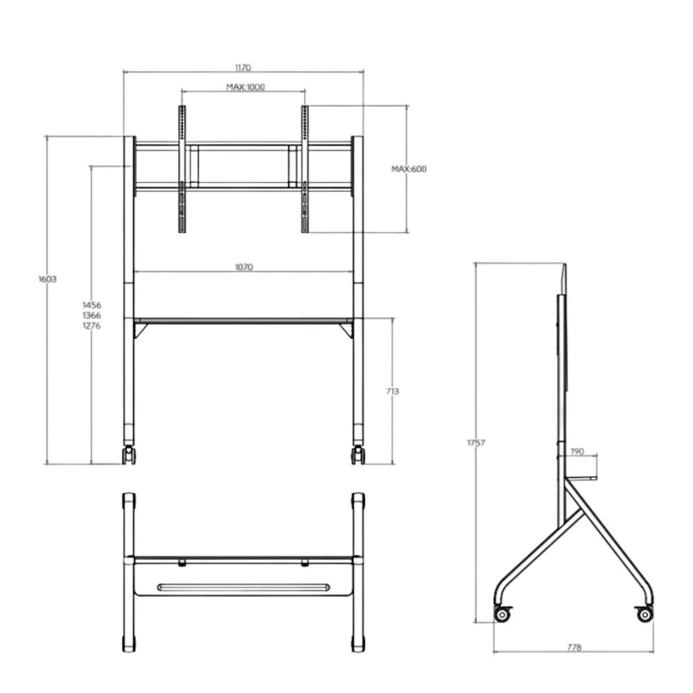 ICA-TR53LB Trolley, 65-100", Black