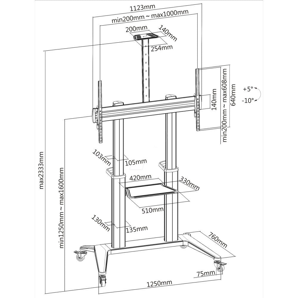 ICA-TR49W Trolley, 70-120", White Aluminum